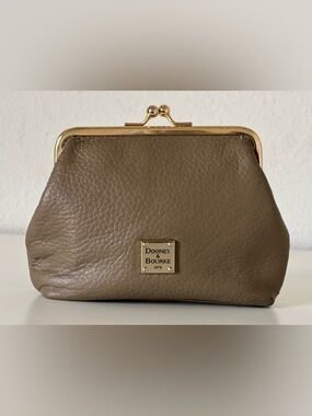 Dooney & Bourke Pebble Leather Large Frame Coin Purse Kiss Lock Elephant